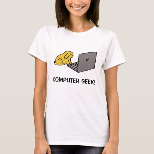 konijntje op laptop, COMPUTER GEEK! T-shirt (Voorkant)