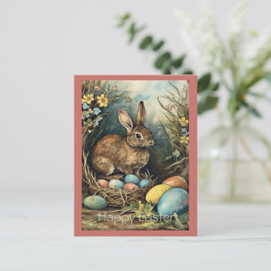  konijntje paaseieren bos feestdagenkaart (Staand voorkant)