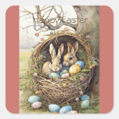 Konijntje Paaseieren Bos Vierkante Sticker (Voorkant)