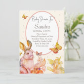 Konijntje roze baby meisje baby shower uitnodiging (Staand voorkant)