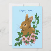Konijntje Roze Bloemen Pasen Kaart (Achterkant)