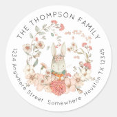  konijntje roze bloemig retour naam adres ronde sticker (Voorkant)