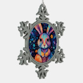 Konijntje zittend bloemen harten tin sneeuwvlok ornament (Links)