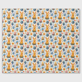 Konijntjes, Eieren & Bloemen - Pasen Cadeaupapier (Vlak)