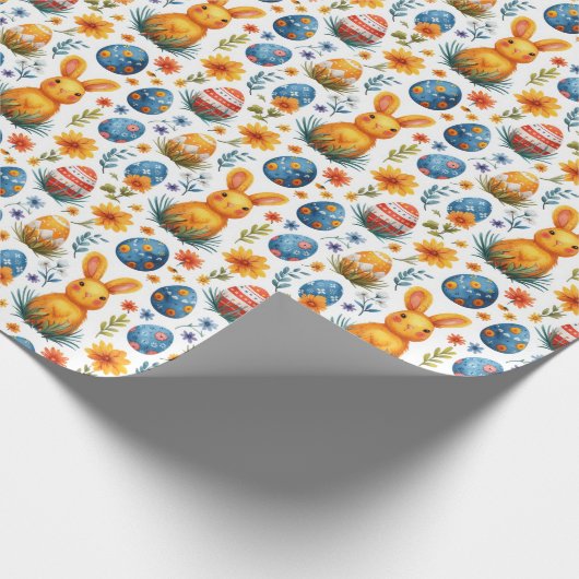 Konijntjes, Eieren & Bloemen - Pasen Cadeaupapier (Hoek)