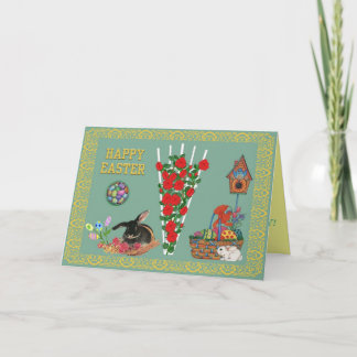 Konijntjes en bloemen feestdagen kaart