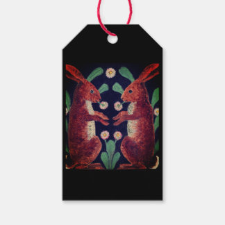 KONIJNTJES EN BLOEMEN GESCHILDERD GIFT TAG CADEAULABEL