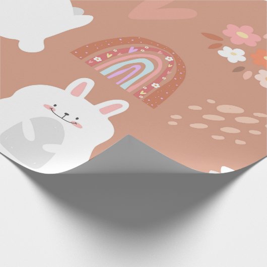 Konijntjes en regenbogen cadeaupapier (Hoek)