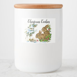 Konijntjes en vogels genieten van sneeuwkerst voedselcontainer etiket