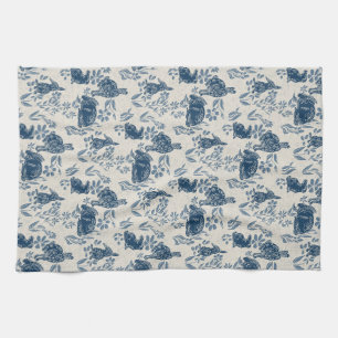 Konijntjes in mijn bloemen - Toile de Jouy Towel Theedoek