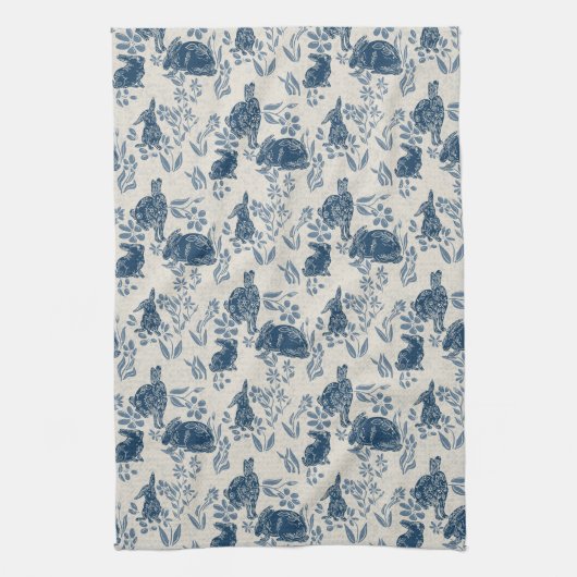 Konijntjes in mijn bloemen - Toile de Jouy Towel Theedoek (Verticaal)