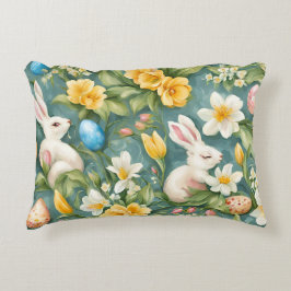 Konijntjes, lentebloemen en paaseieren. Schilderen Accent Kussen