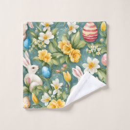 Konijntjes, lentebloemen en paaseieren. Schilderen Bad Handdoek
