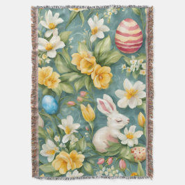 Konijntjes, lentebloemen en paaseieren. Schilderen Deken