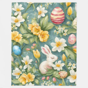 Konijntjes, lentebloemen en paaseieren. Schilderen Fleece Deken