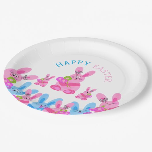 Konijntjes met bloemen papieren bordje (Gekanteld)