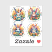 Konijntjes met bruine ogen tussen de bloemen sticker (Vel)