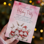 Konijntjes met rode sjaal Roze Vakantie Party Invi Kaart