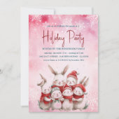 Konijntjes met rode sjaal Roze Vakantie Party Invi Kaart (Voorkant)