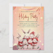 Konijntjes met rode sjaal Warm Holiday Party Invit Kaart (Voorkant)