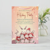 Konijntjes met rode sjaal Warm Holiday Party Invit Kaart (Staand voorkant)