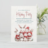 Konijntjes met rode sjaal witte feestdag kaart (Staand voorkant)