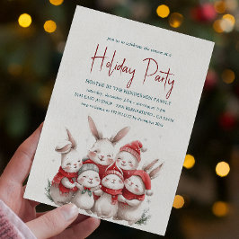 Konijntjes met rode sjaal witte feestdag kaart