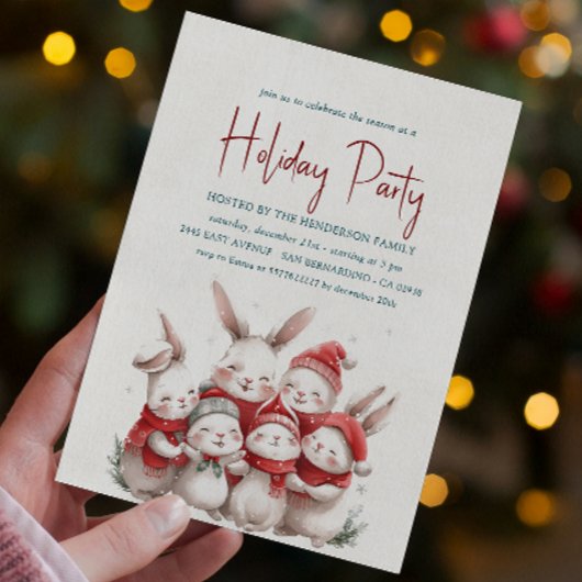 Konijntjes met rode sjaal witte feestdag kaart