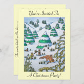 konijntjes spelen in sneeuw op kerst uitnodiging (Voorkant / Achterkant)