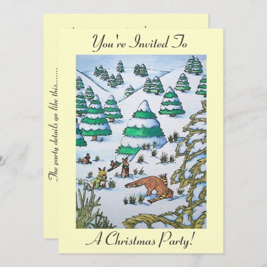 konijntjes spelen in sneeuw op kerst uitnodiging (Voorkant / Achterkant)