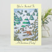 konijntjes spelen in sneeuw op kerst uitnodiging (Staand voorkant)