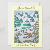 konijntjes spelen in sneeuw op kerst uitnodiging (Voorkant)