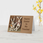 KONIJNTJES ZEGGEN "PRETIG PASEN" JUF! KAART (Gele Bloem)