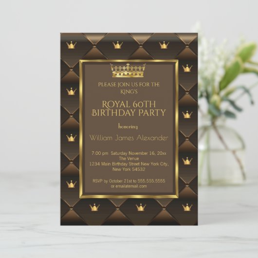 Koning 60th Birthday Party Crown Gold Choc Brown Kaart (Staand voorkant)