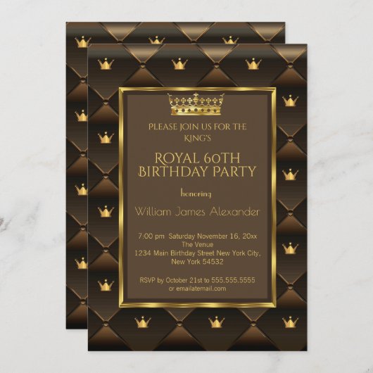 Koning 60th Birthday Party Crown Gold Choc Brown Kaart (Voorkant / Achterkant)