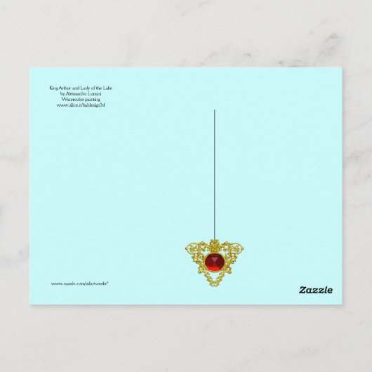 KONING ARTHUR, DAME VAN HET MEER EN EXCALIBUR BRIEFKAART (Achterkant)