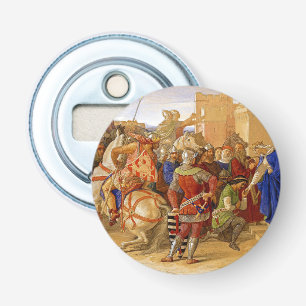 Koning Arthur en de Ridders van de Ronde Tafel Button Flesopener
