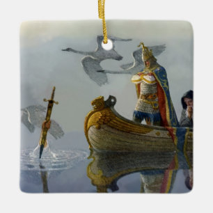 “Koning Arthur neemt het zwaard” door NC Wyeth Keramisch Ornament