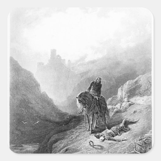 Koning Arthur ontdekt het Skelet Vierkante Sticker (Voorkant)