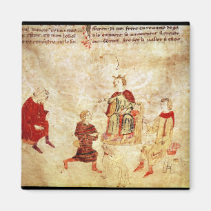 Koning Arthur op zijn troon omringd Magneet