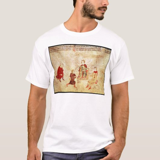 Koning Arthur op zijn troon omringd T-shirt (Voorkant)