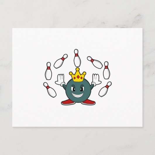 Koning bij Bowling met Kegel Briefkaart (Voorkant)