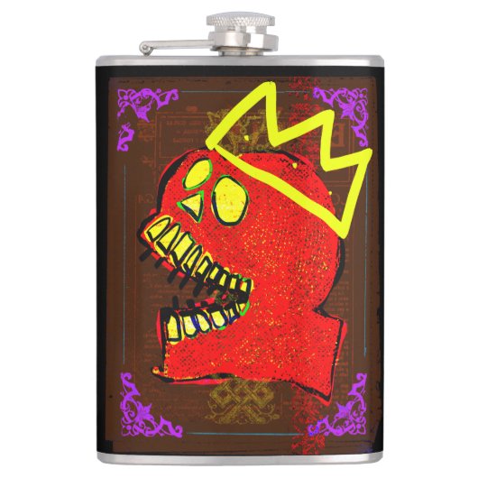 Koning Calavera Schedel pGeek NFT Kunst Heupfles (Voorkant)