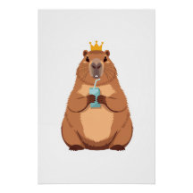 Koning Capybara Poster, Cute Dieren Muur Kunst voo