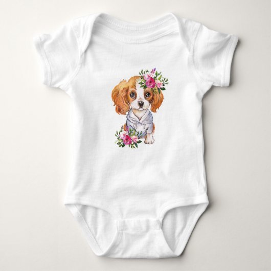Koning Charles Cavalier Puppy Baby Body Romper (Voorkant)