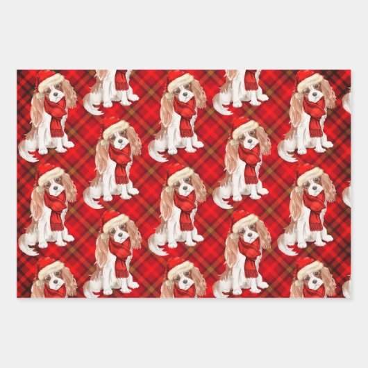 Koning Charles Cavalier Spaniel Kerst Hond Plaid Inpakpapier Vel (Voorkant 3)