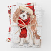 Koning Charles Cavalier Spaniel Kerst Hond Plaid Inpakpapier Vel (In situ)