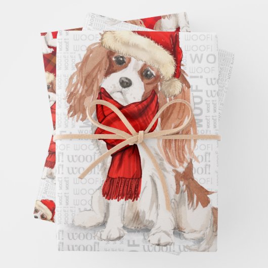 Koning Charles Cavalier Spaniel Kerst Hond Plaid Inpakpapier Vel (In situ)