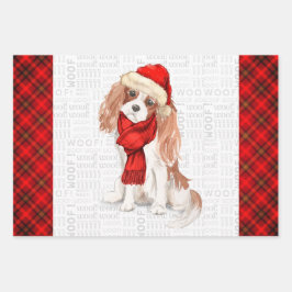 Koning Charles Cavalier Spaniel Kerst Hond Plaid Inpakpapier Vel