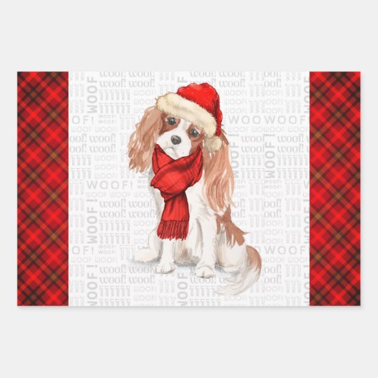 Koning Charles Cavalier Spaniel Kerst Hond Plaid Inpakpapier Vel (Voorkant)